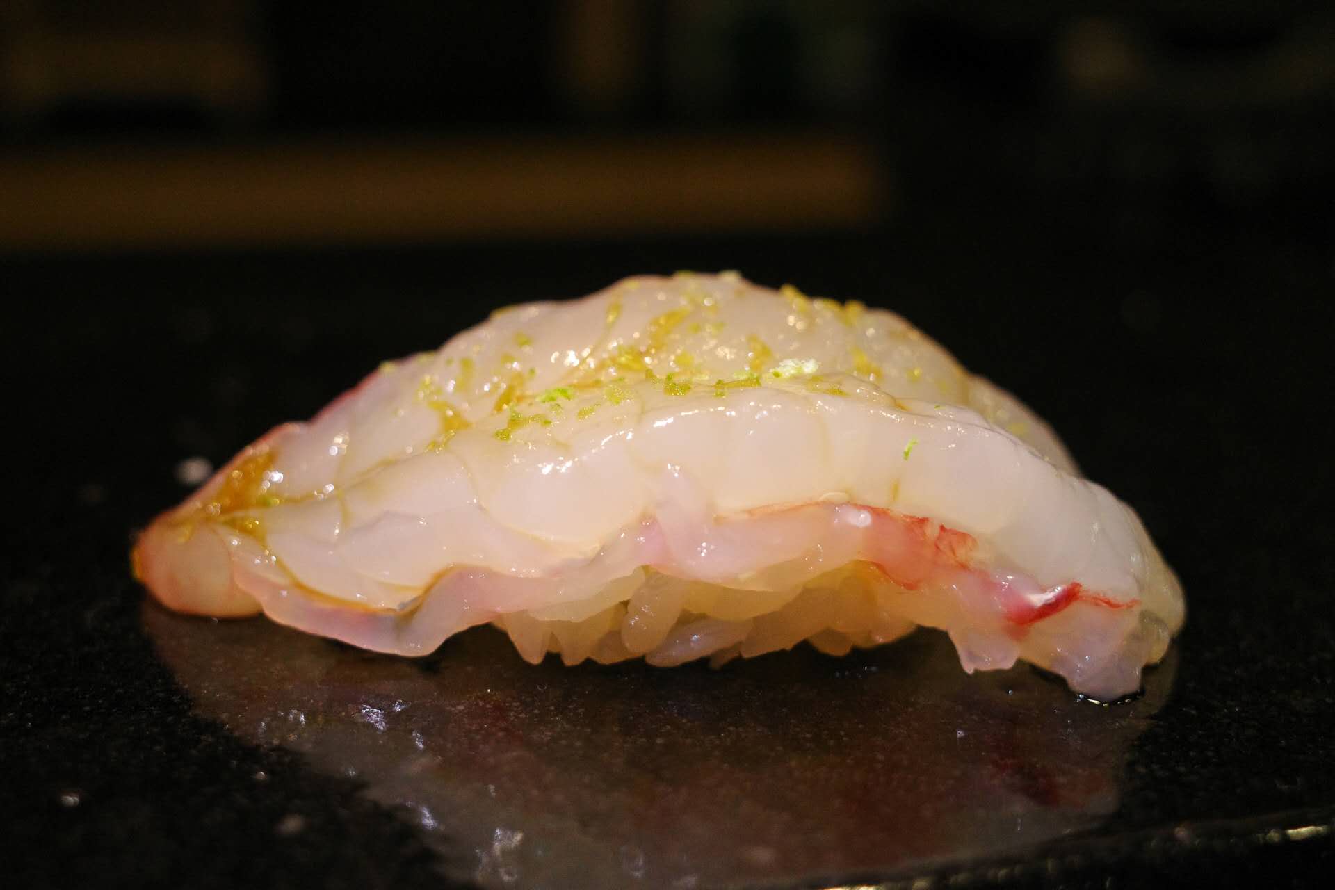 Madai red snapper nigiri closeup