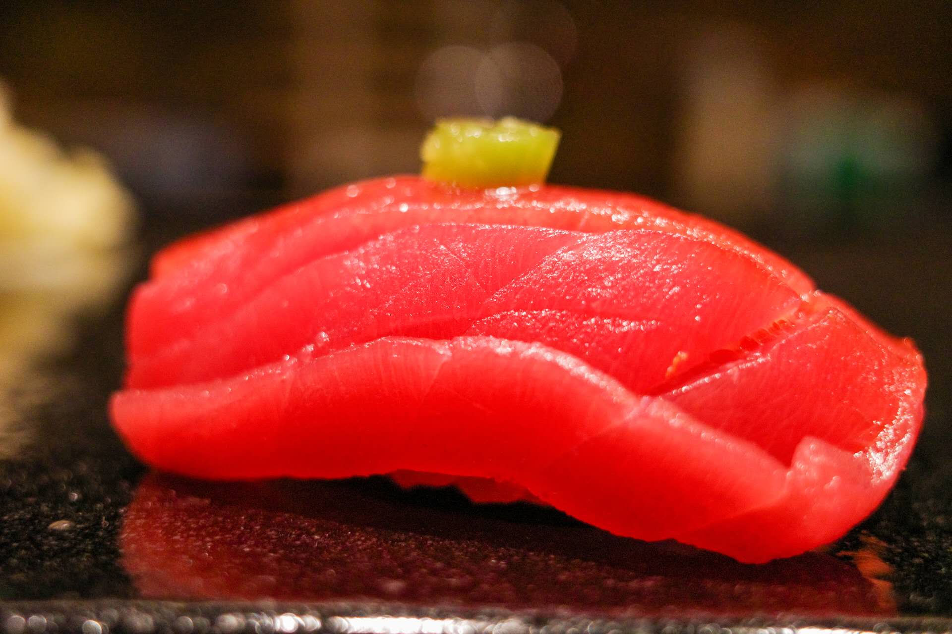 Seared toro nigiri with torch marks