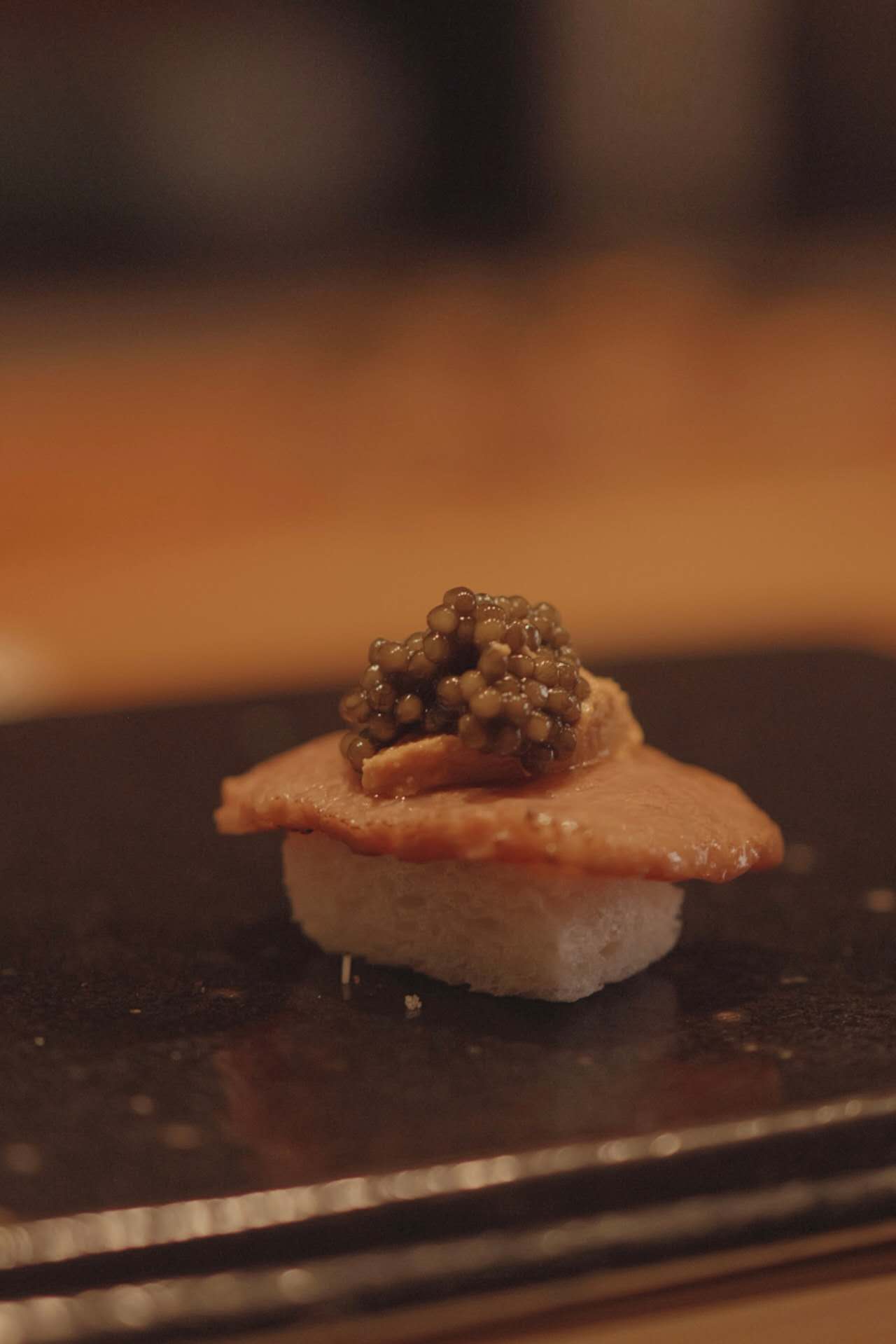 Toro nigiri topped with caviar at Kiyoshi Omakase